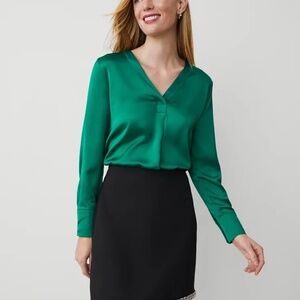 Ann Taylor  Shine Woven Pleat-front Top in Festive Holly